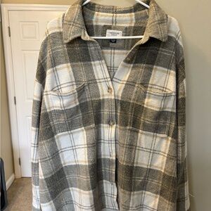 American Eagle Outfitters Plaid Shacket in Cream and Olive